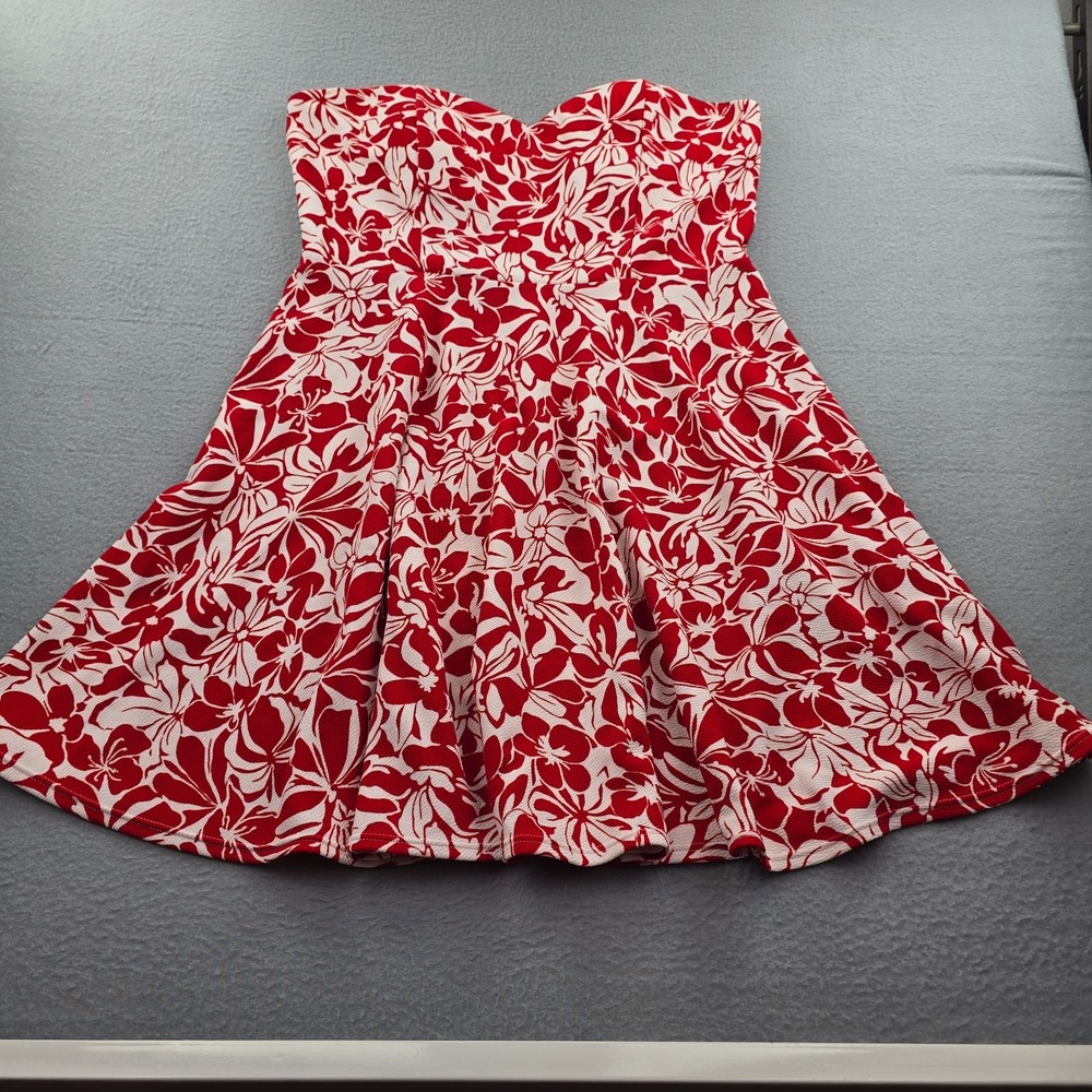 Trac A-Line Dress Womens 2XL Red White Floral Stretch Sweetheart Neck Pullover